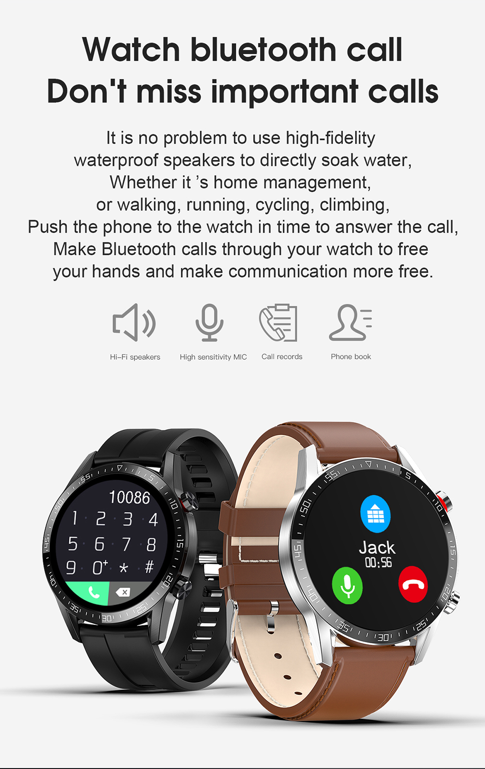 Streaming Montre Jamais ça à Personne Montre Connectée Homme pour Android iOS Tout Noir, IP68 Étanche Montre