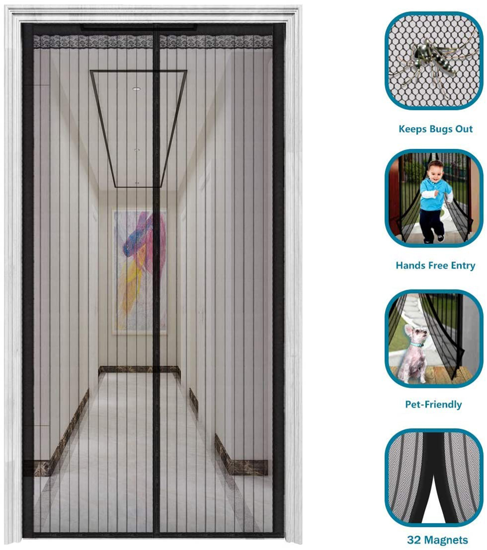 Rideau De Porte Moustiquaire à Fermeture Magnétique - Noir Et Blanc, 100x210 Cm, Bande Velcro Incluse, Marque Ecd-Germany